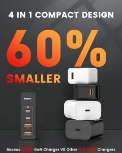 Chargeur Ultra Rapide 100W 4 Ports -Monde Electronique Baseus 100W 4 Ports conception intelligente
