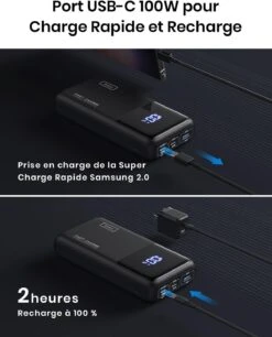 Batterie Externe 100W 25000mAh -Monde Electronique Batterie Externe 100W port USB C