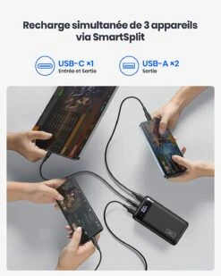 Batterie Portable Rapide De 20000mAh -Monde Electronique Batterie Externe 20000mAh USB C multi sorties