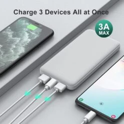 Batterie Portable Blanche Rapide -Monde Electronique Batterie Externe Blanche 3 appareils en meme temps