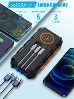 Power Bank Solaire Grande Capacité -Monde Electronique Batterie Externe Solaire Grosse Capacite cables integrees