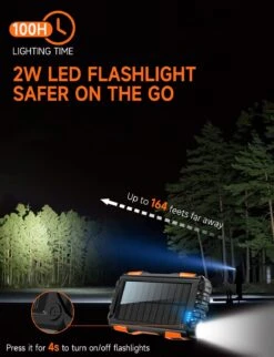 Batterie Externe Solaire Grande Capacité -Monde Electronique Batterie Externe Solaire grande capacite lampe de poche