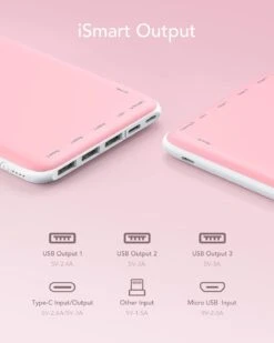 Batterie Externe Rose Li-Polymère 12 Batterie Externe Rose Li-Polymère -Monde Electronique Batterie Externe pour Fille ports usb