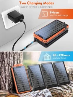 Batterie Portable Solaire 4 Panneaux Multifonction -Monde Electronique Batterie Portable Solaire 26800mAh 4 Panneaux murale