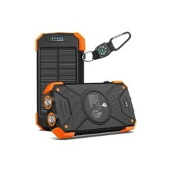 Batterie Portable Solaire Randonnée -Monde Electronique Batterie Portable Solaire Randonnee noir et orange