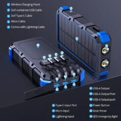 Batterie Externe Solaire Multifonction -Monde Electronique Batterie Solaire Multifonction cables integres
