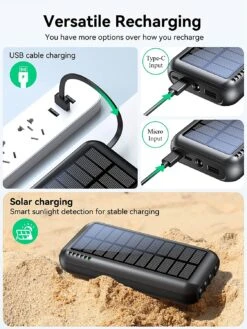 Batterie De Secours Solaire 26800 MAh -Monde Electronique Batterie de secours solaire recharge solaire ou filaire