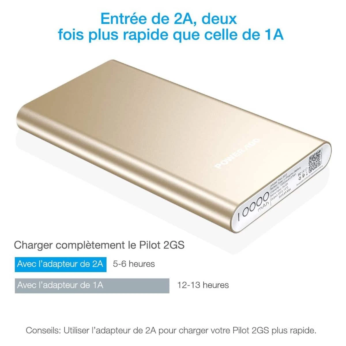 Batterie Externe 10000mAh Poweradd Dorée 5 Batterie Externe 10000mAh Poweradd Dorée – Image 3