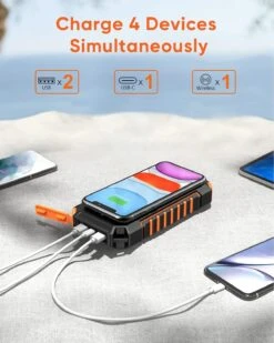 Batterie Portable Chargeur Solaire Rapide -Monde Electronique Batterie externe Chargeur Solaire charge simultanee