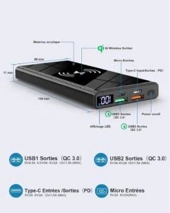 Batterie Externe DETENG 10000mAh -Monde Electronique Batterie externe DETENG 10000mAh caracteristiques