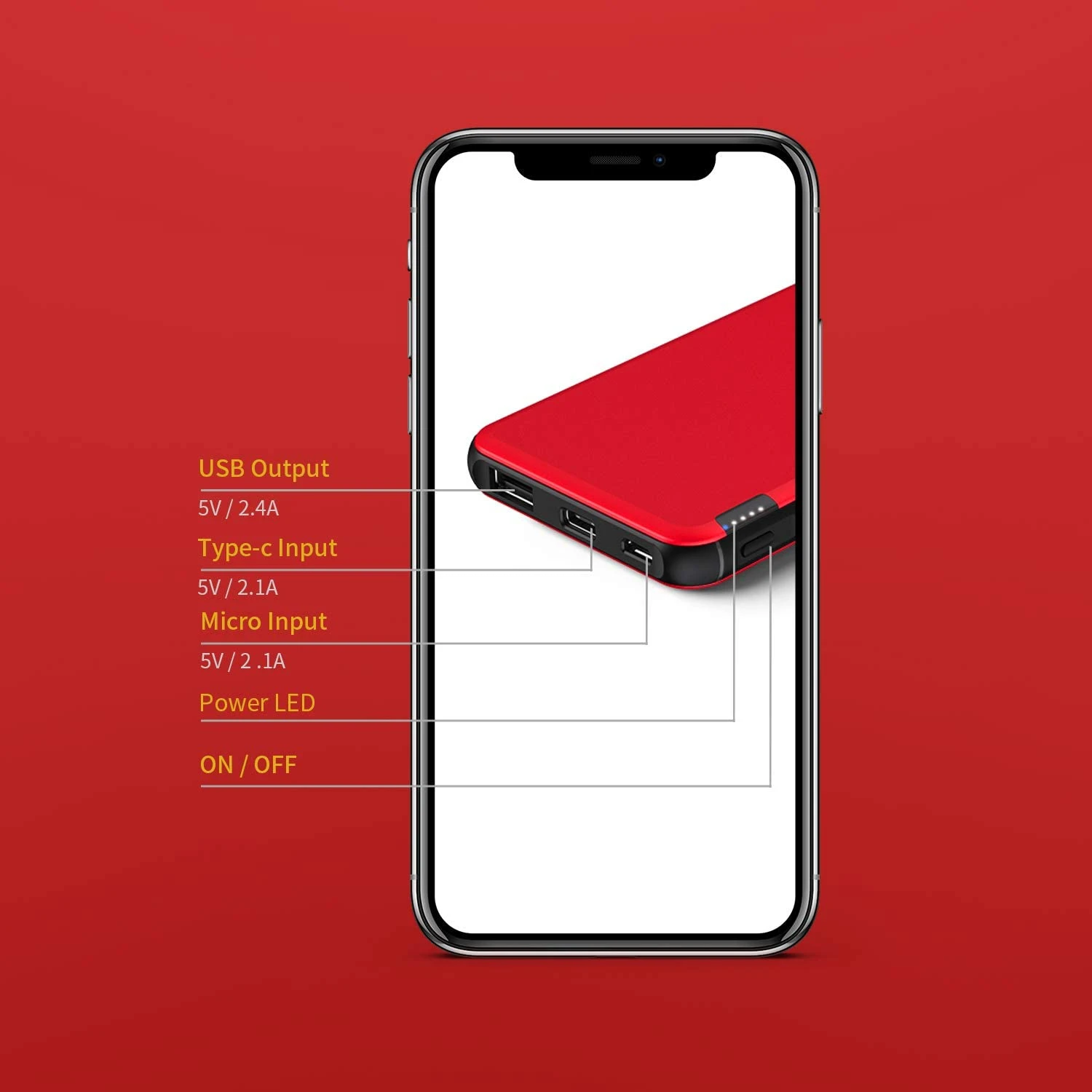 Batterie Externe 10000mAh Rouge 5 Batterie Externe 10000mAh Rouge – Image 3