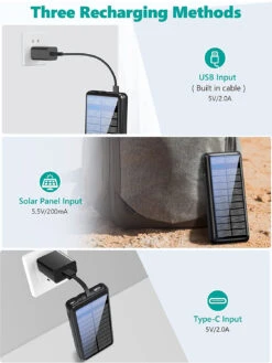 Batterie Solaire Externe 26800mAh -Monde Electronique Batterie externe Solaire Rsesun type c