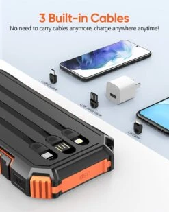 Batterie Externe Solaire Câble Intégré 12 Batterie Externe Solaire Câble Intégré -Monde Electronique Batterie externe Solaire trois cable integre