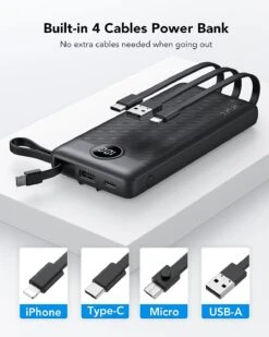 Batterie Externe Avec Câble USB-C -Monde Electronique Batterie externe avec Cable USB C cables integres