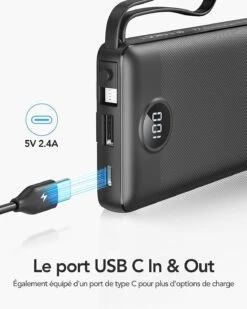 Batterie Externe Avec Câble USB-C -Monde Electronique Batterie externe avec Cable USB C port usb c bidirectionnel