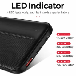 Batterie Externe 10000mAh Noire -Monde Electronique Batterie externe noire led indicateur