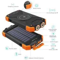 Petite Batterie Recharge Solaire 10000mAh -Monde Electronique Batterie externe solaire 20000mAh option