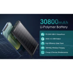 Batterie Externe 30800mAh Panneau Solaire -Monde Electronique Batterie externe solaire 30800mAh Axneb li polymere