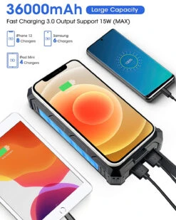 Power Bank Panneau Solaire 36000mAh -Monde Electronique Batterie externe solaire 36000mAh DG 4 appareils en meme temps
