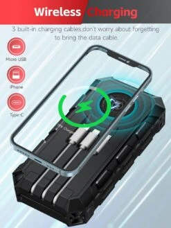 Batterie Solaire Charge Sans Fil -Monde Electronique Batterie externe solaire Sans fil cable integre