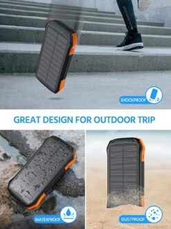 Batterie Portable 20100mAh Solaire -Monde Electronique Batterie externe solaire WBPINE resistante a la poussiere