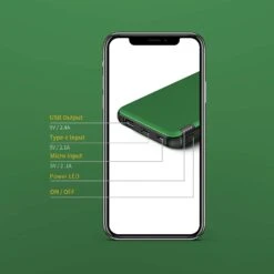 Batterie Externe 10000mAh Verte -Monde Electronique Batterie externe vert charge rapide