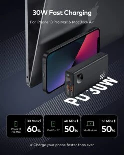 Batterie Portable 10000 MAh Baseus 30W -Monde Electronique Batterie portable 10 000 mAh Baseus 30W rapide
