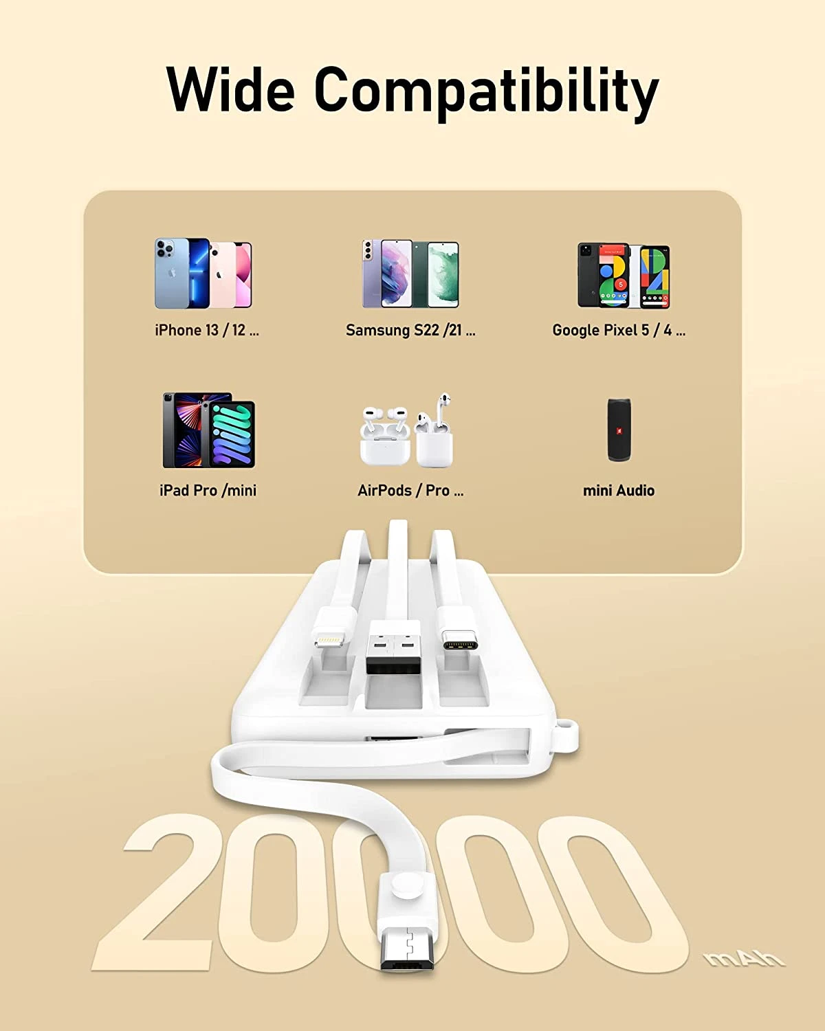 Batterie Portable 20000 MAh Câbles Intégrés 7 Batterie Portable 20000 MAh Câbles Intégrés – Image 5