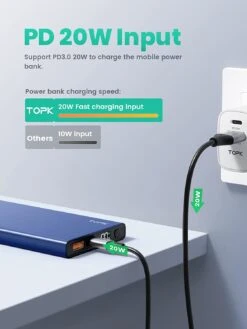 Batterie Portable De 10000 MAh TOPK 20W -Monde Electronique Batterie portable de 10000mAh TOPK 20 watts