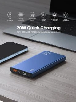 Batterie Portable De 10000 MAh TOPK 20W -Monde Electronique Batterie portable de 10000mAh TOPK 20W options integres