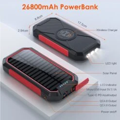 Batterie Portable Solaire 26800 MAh -Monde Electronique Batterie portable solaire HETP 26800mAh taille et ports USB