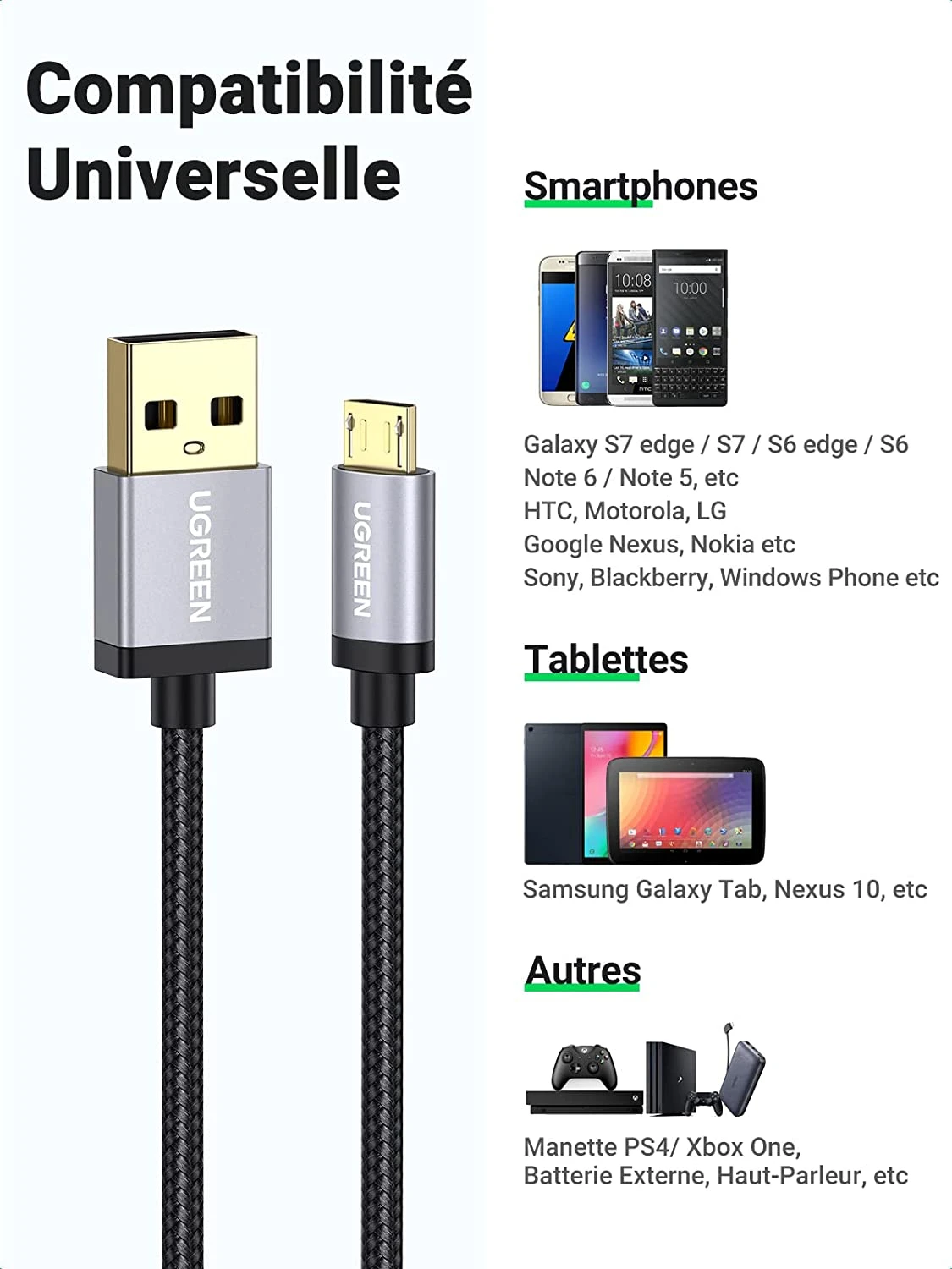 Câble Micro-USB 3.0 En Nylon Tressé 5 Câble Micro-USB 3.0 En Nylon Tressé – Image 3