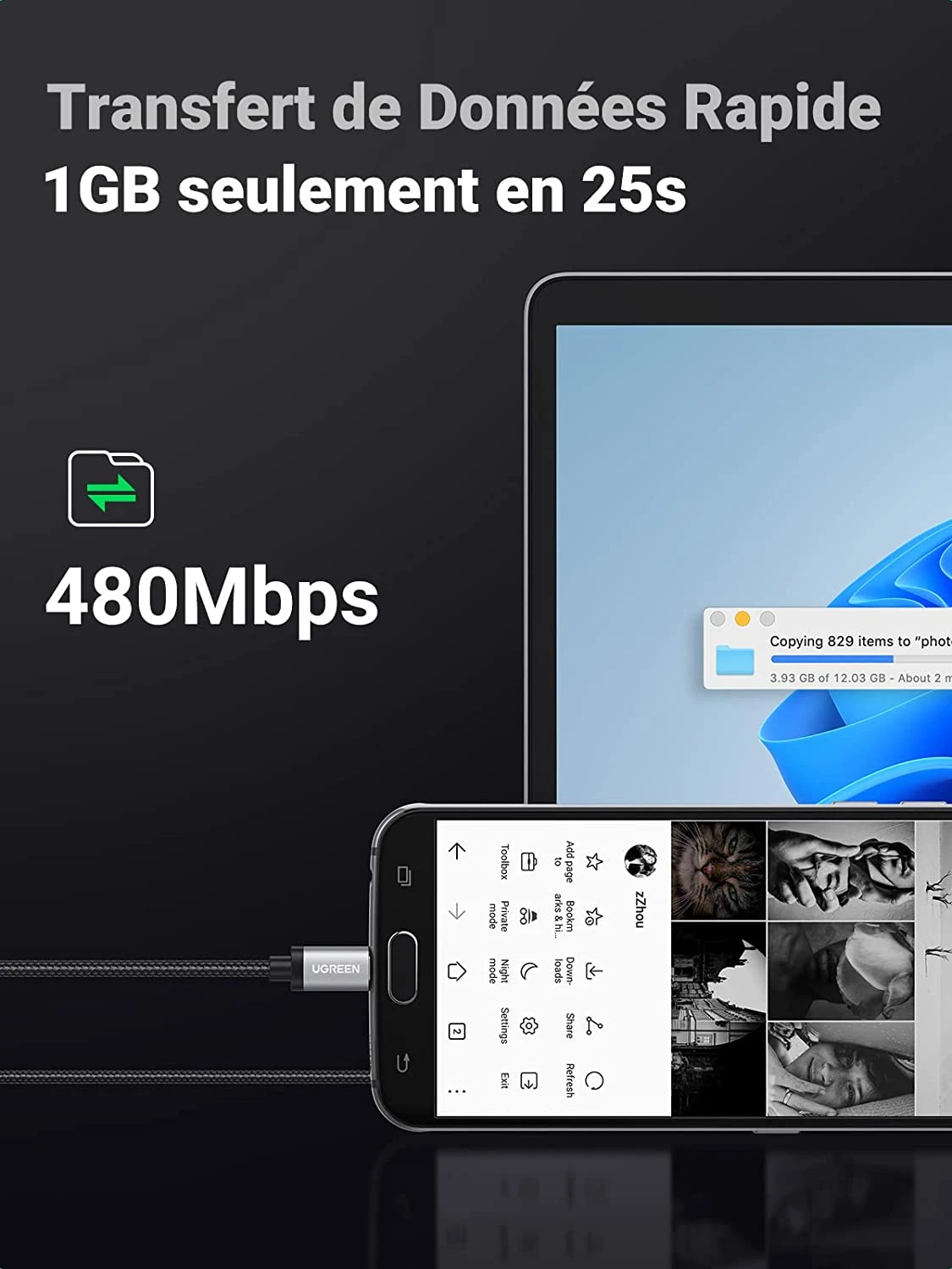 Câble Micro-USB 3.0 En Nylon Tressé 7 Câble Micro-USB 3.0 En Nylon Tressé – Image 5