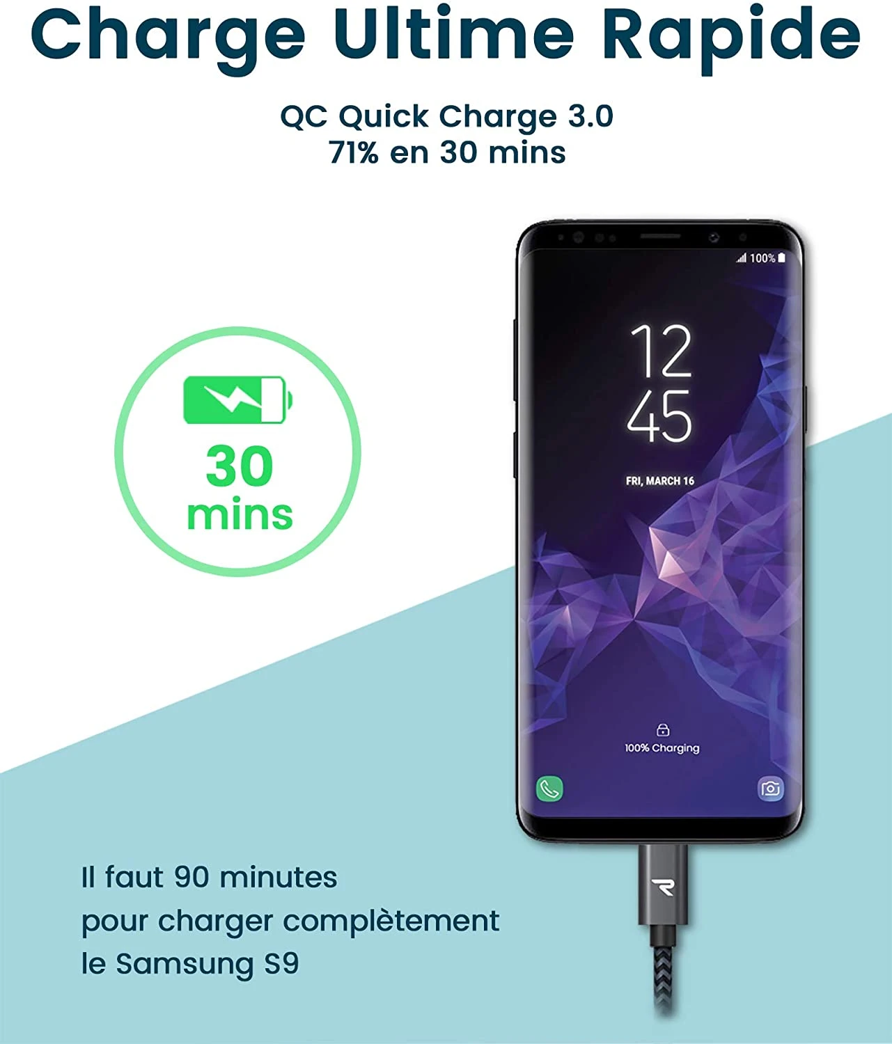 Câble USB Type-C Rapide Rampow 5 Câble USB Type-C Rapide Rampow – Image 3