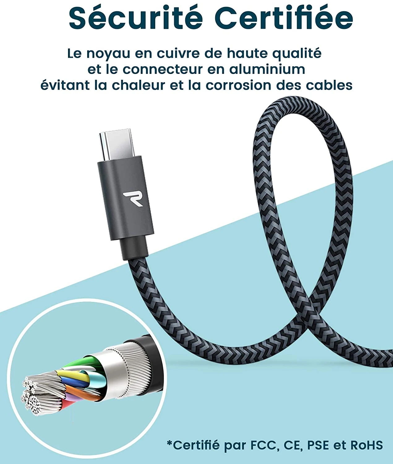 Câble USB Type-C Rapide Rampow 6 Câble USB Type-C Rapide Rampow – Image 4
