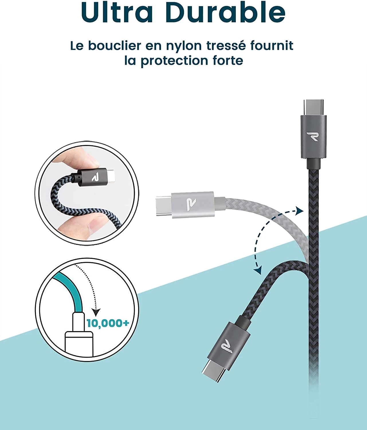 Câble USB Type-C Rapide Rampow 4 Câble USB Type-C Rapide Rampow – Image 2