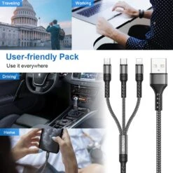 Câble Universel Type-C / Micro-USB / Lightning -Monde Electronique Cable Universel Type C Micro USB Lightning multi usage