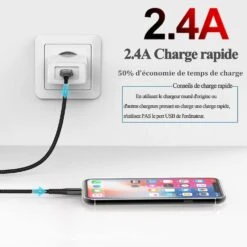 Câble IPhone Nylon -Monde Electronique Cable iPhone Nylon conseil charge murale