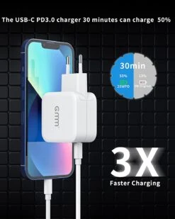 Chargeur Secteur 2 Ports USB C 40 Watts 8 Chargeur Secteur 2 Ports USB C 40 Watts -Monde Electronique Chargeur 3 fois plus Rapide 40W