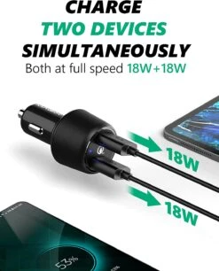 Chargeur Allume Cigare 36W -Monde Electronique Chargeur Allume Cigare 40W RavPower double charge