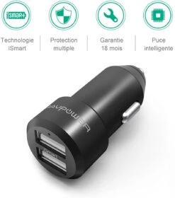 Chargeur Allume Cigare Aukey 24W -Monde Electronique Chargeur Allume Cigare RAVPower 24W caracteristiques