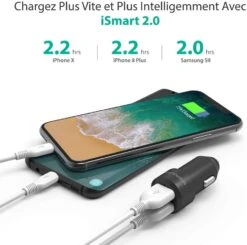 Chargeur Allume Cigare Aukey 24W -Monde Electronique Chargeur Allume Cigare RAVPower 24W charge rapide