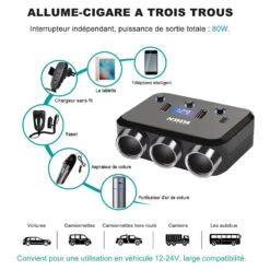 Chargeur Voiture NDDI Power 110W -Monde Electronique Chargeur Allume Cigare Voiture Ugreen 24W appareils compatibles