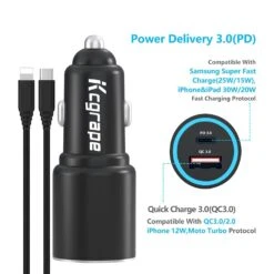 Chargeur Voiture USB-C PD 30W 14 Chargeur Voiture USB-C PD 30W -Monde Electronique Chargeur Allume Cigare iPhone 14 cable inclus