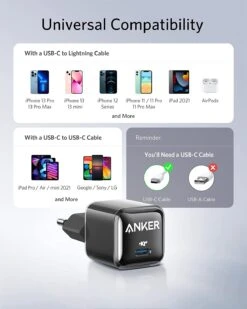 Chargeur Rapide Pour Apple -Monde Electronique Chargeur Anker 511 Nano Pro compatibilite universelle