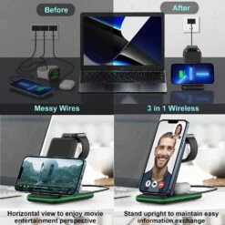 Chargeur Sans Fil 8 Chargeur Sans Fil -Monde Electronique Chargeur CAVN sans fil 3 en 1 plus pratique