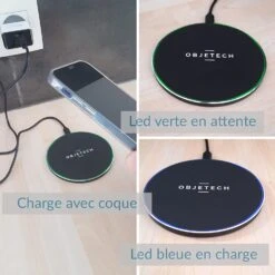 Chargeur à Induction Charge Rapide -Monde Electronique Chargeur Objetech a induction 10W LED indicatrice