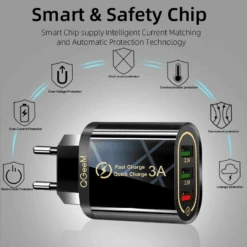 Chargeur Rapide 3 Sorties -Monde Electronique Chargeur Rapide 3 Sorties charge securisee