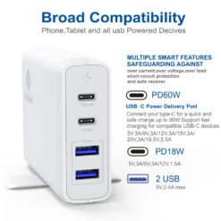 Chargeur Secteur Rapide 60W -Monde Electronique Chargeur Rapide 60W ports USB