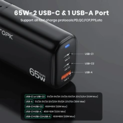 Chargeur 65W Rapide 3 Ports -Monde Electronique Chargeur Rapide TOPK de 65W ports de sorties